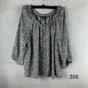 H&M Women’s Black & White Floral Long Sleeve Polyester Button-down Blouse Sz 14